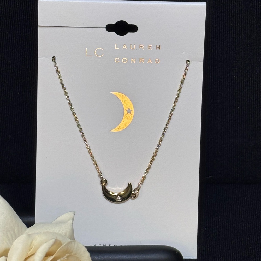 LC Lauren Conrad Gold Tone Crescent Moon with Crystal Star Pendant Necklace